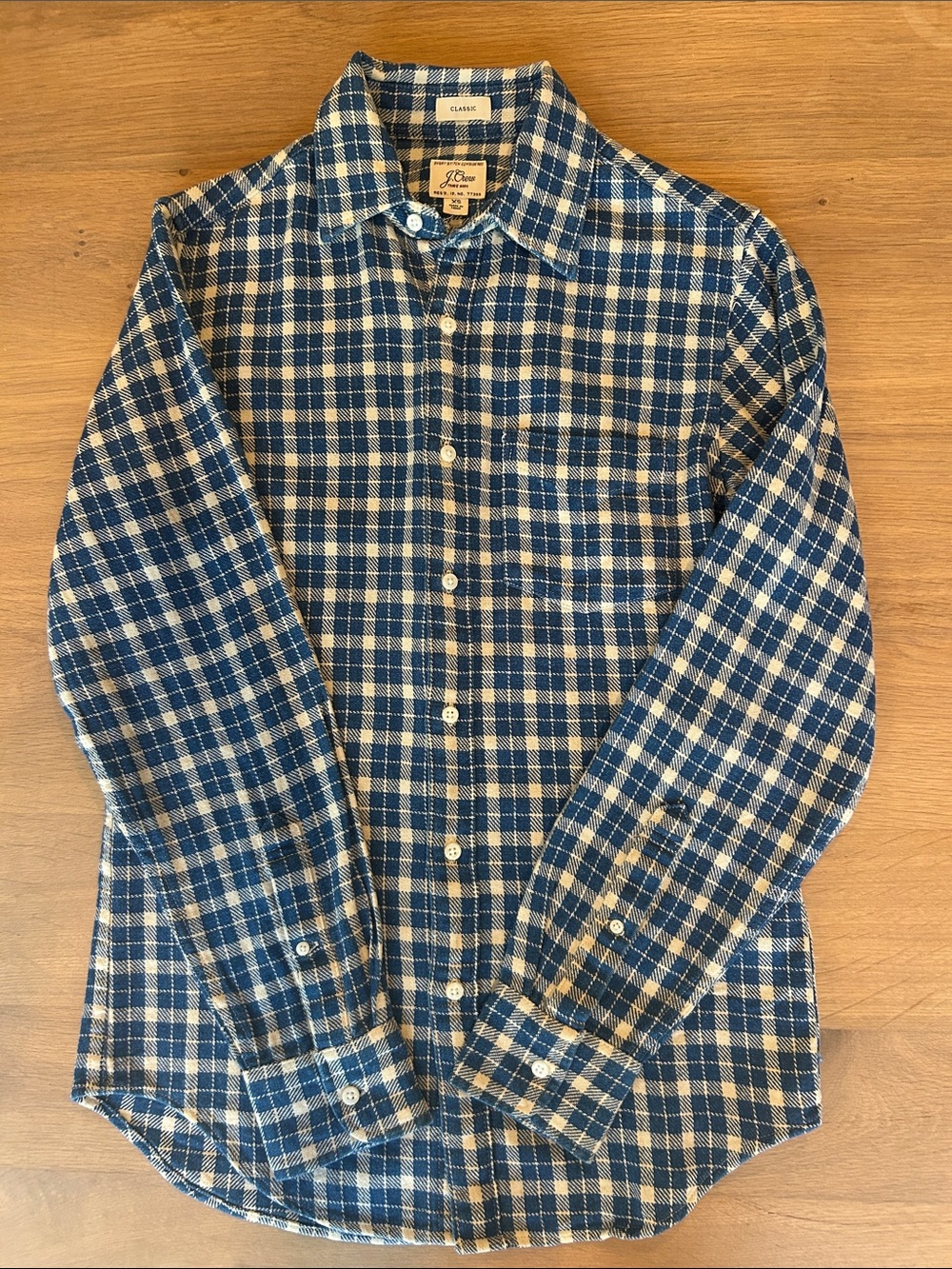 Mens J. Crew Plaid Button-Down Indigo Dyed shirt in Blue and Cream- NWOT